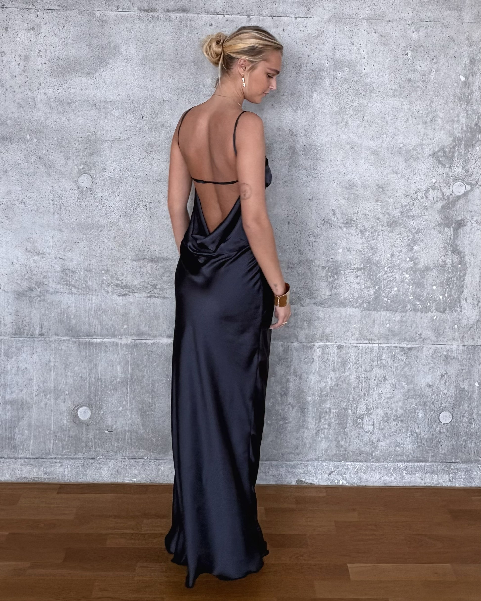 SARAH cowl back dress Lloren Araza Front