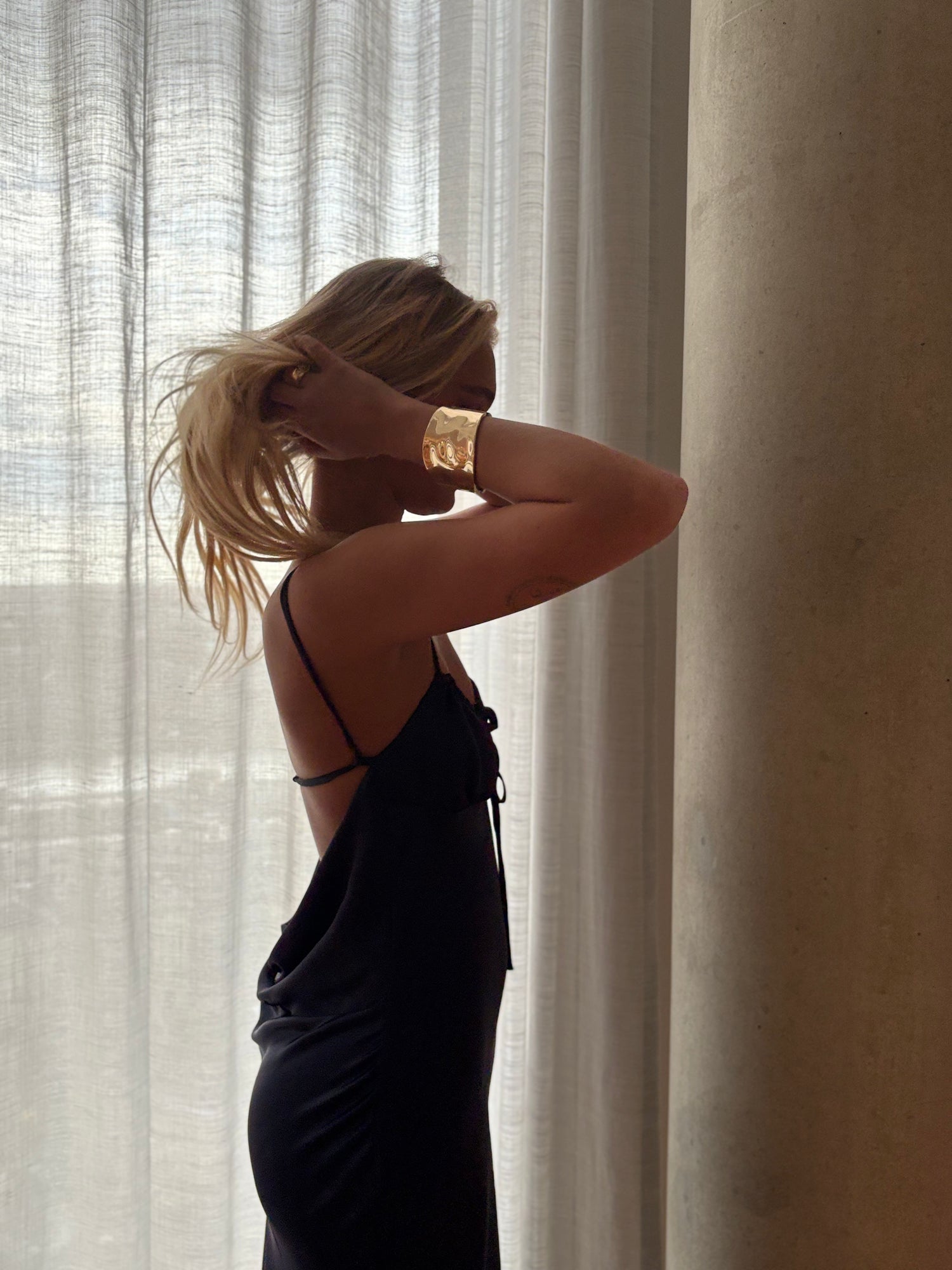 Sarah cowl back dress lloren araza i satin